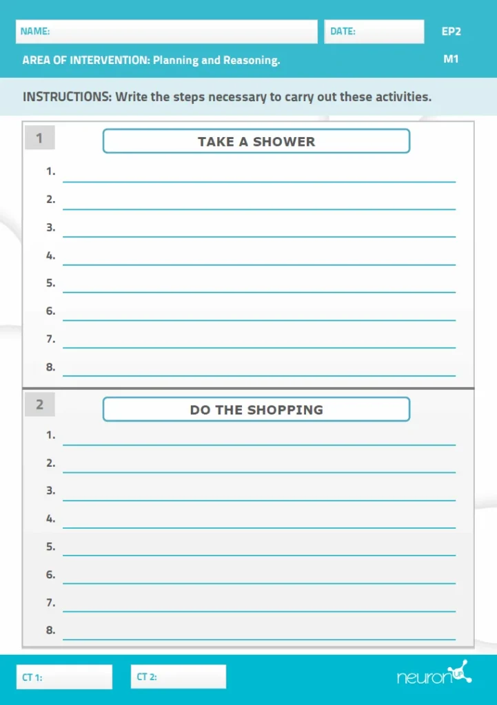 NeuronUP Activities - Organizing the Steps of Activities - Paper