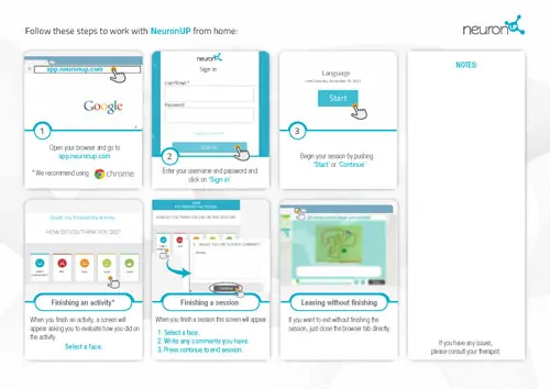 guide for NeuronUP telerehabilitation sessions
