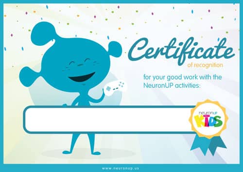 Certificate of NeuronUP for kids