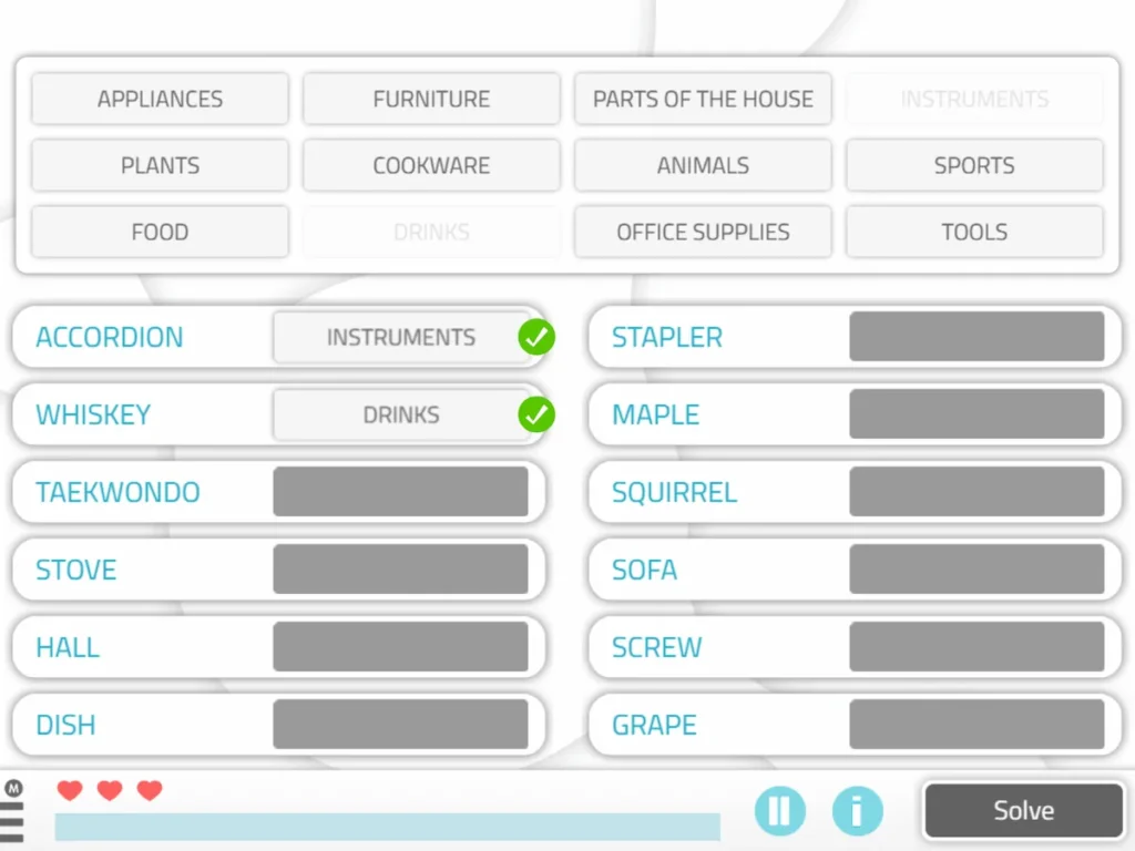 NeuronUP Activities - Matching Words to Category
