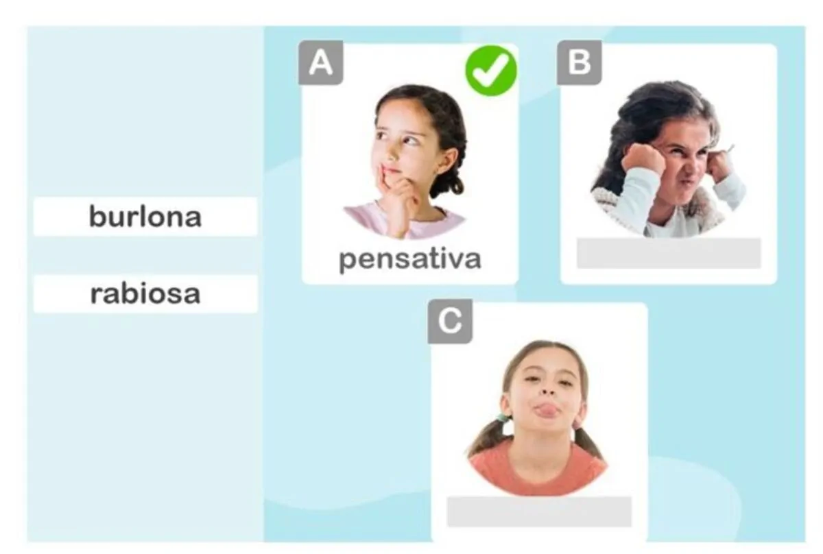 Worksheet for developing emotional intelligence: which photo goes with each word