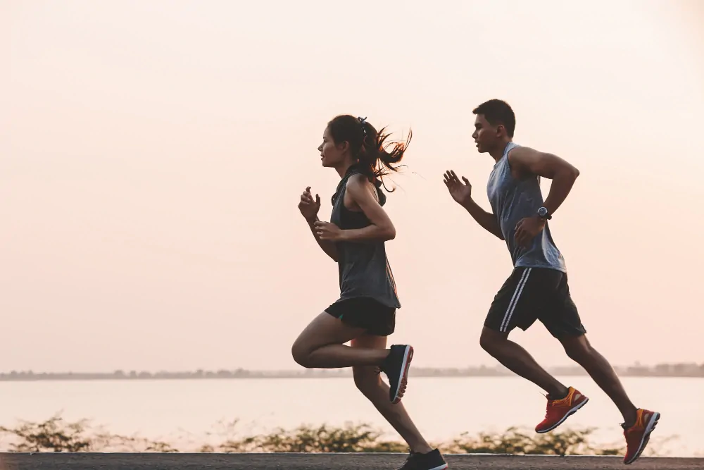 young couple exercising
