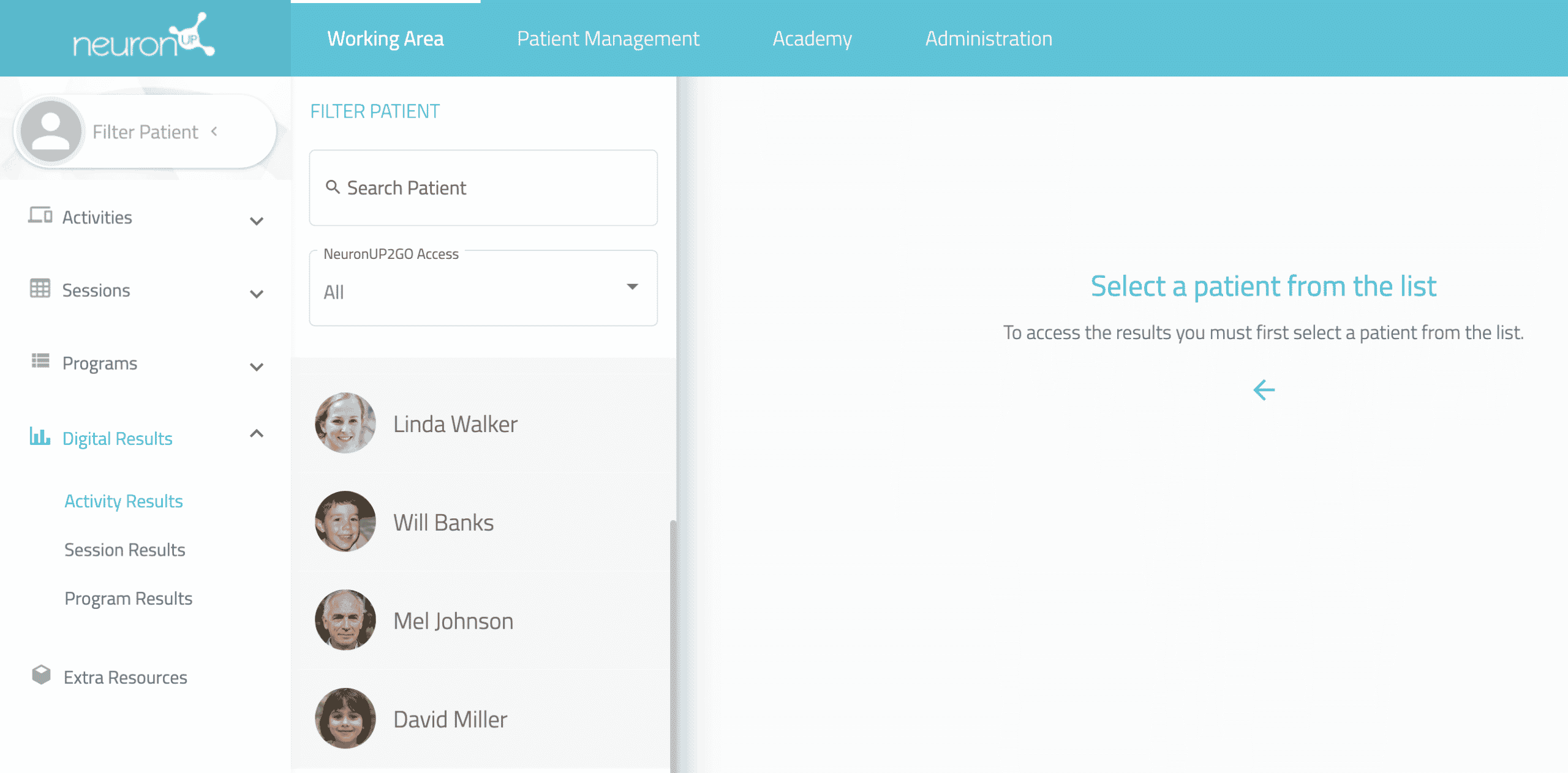 Filter by user in the NeuronUP results screen