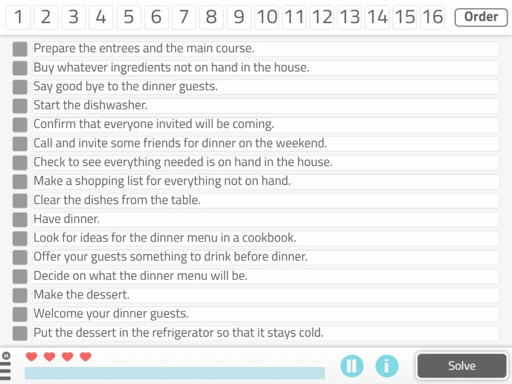 NeuronUP Activities - Task sequencing (text-only) (Advance mode)