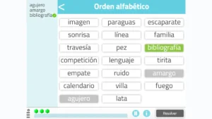 Alphabetical sorting activity, NeuronUP