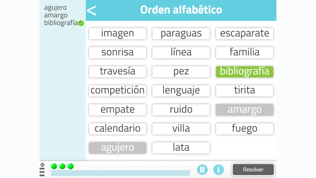 Alphabetical sorting activity, NeuronUP