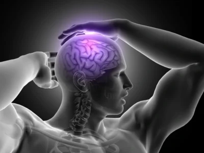 Stress presented from a physiological perspective. Person with stress, brain.