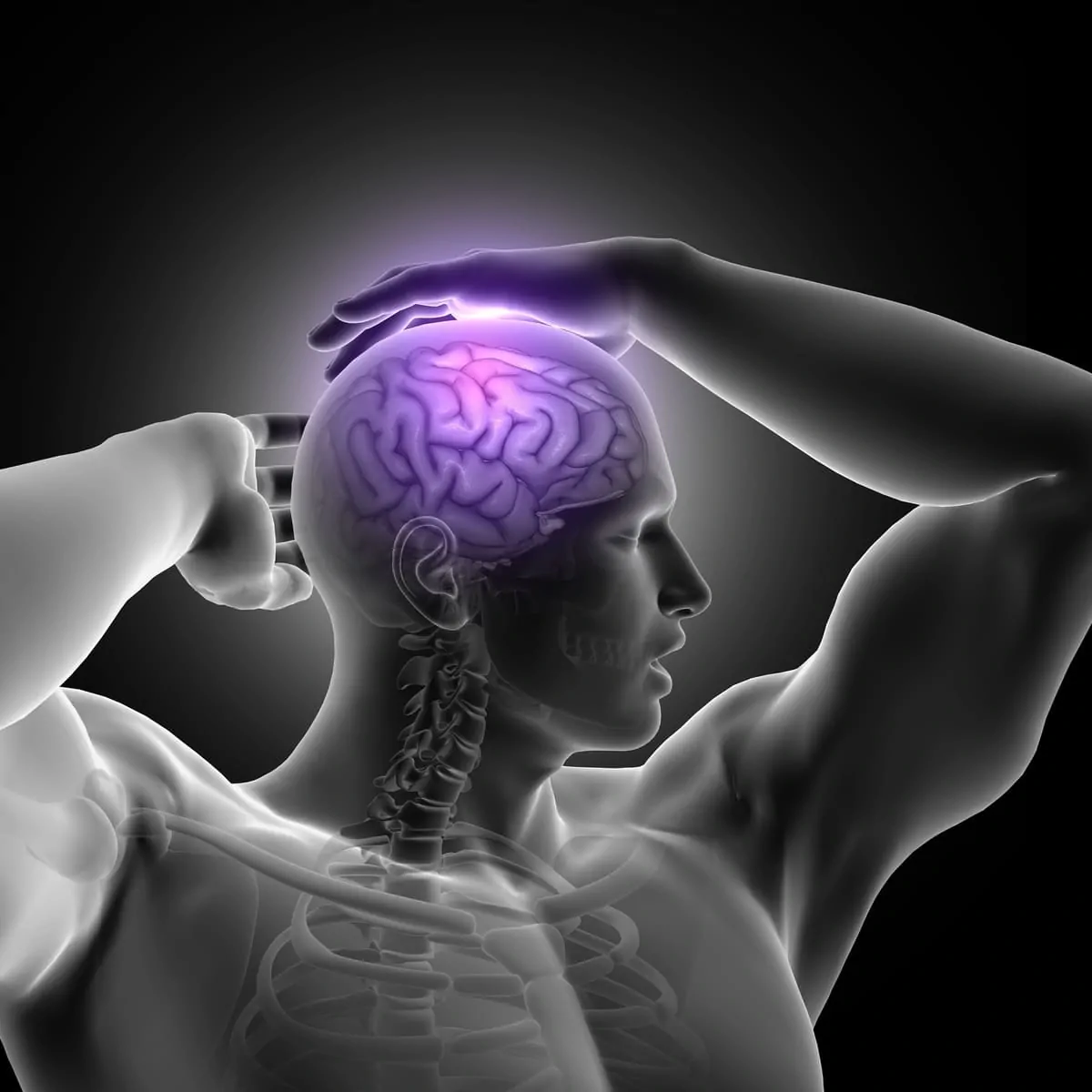 Stress presented from a physiological perspective. Person with stress, brain.