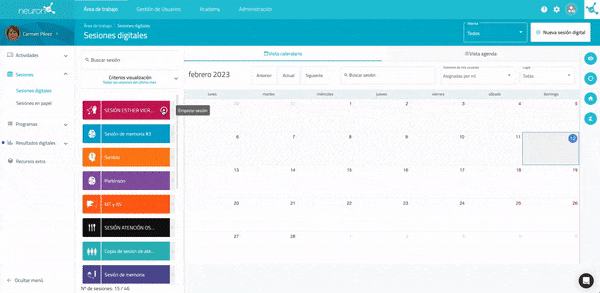 Shortcut to start sessions that lets you begin them immediately without needing to add them to the calendar.