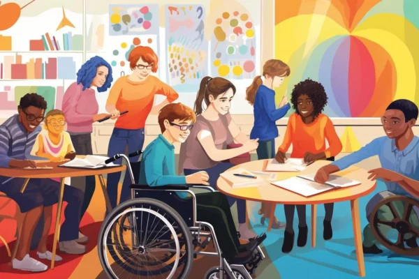 Guidelines to implement inclusive education and how to use NeuronUP for this purpose. Students from different backgrounds in a classroom where inclusive education is fostered.