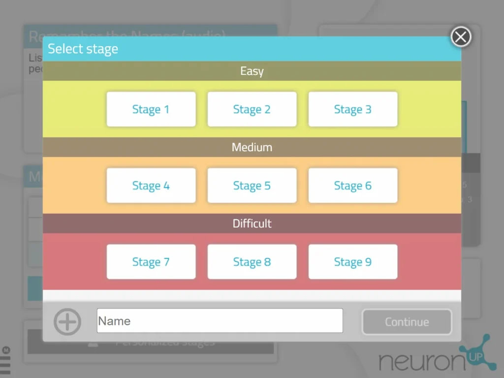 NeuronUP Activities - Remember the Names - Select Stage