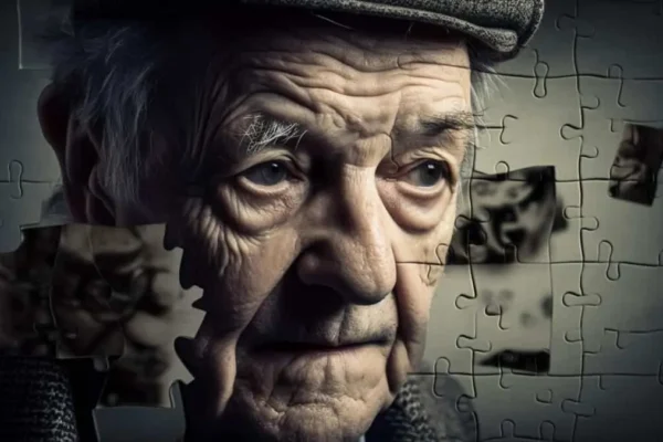 Anosognosia in Alzheimer’s disease. Image of an old man on a puzzle