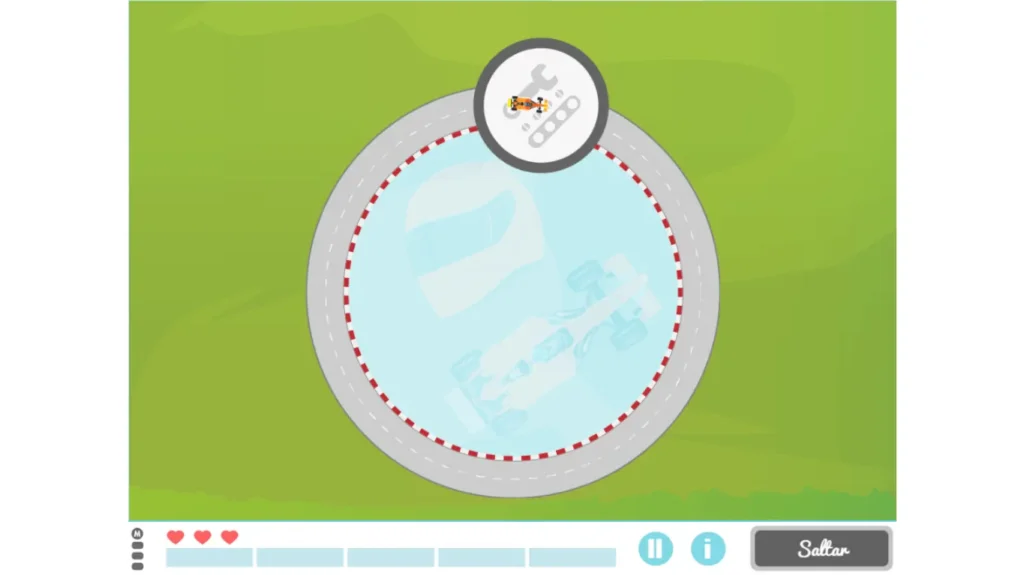 NeuronUP game to work on spatial relation in children: Pit Stop