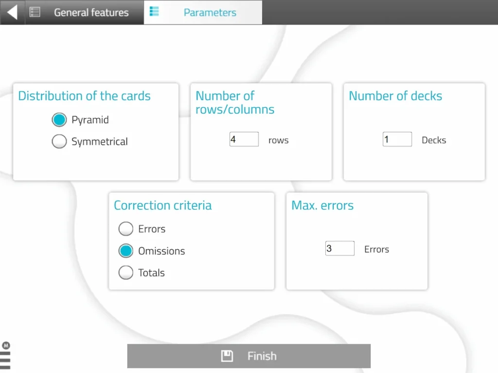 NeuronUP Activities - Card Pyramid - Parameters