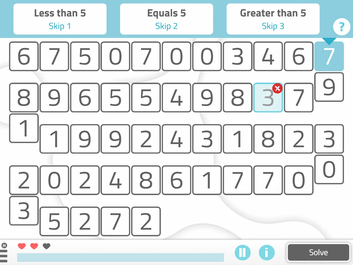 Number grid from the NeuronUP activity Actions According to Numbers.