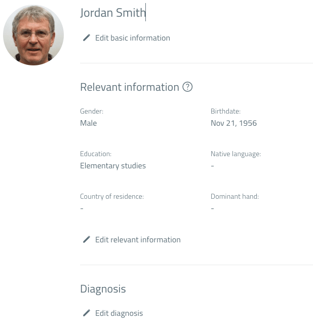 NeuronUP patient profile of Jordan Smith