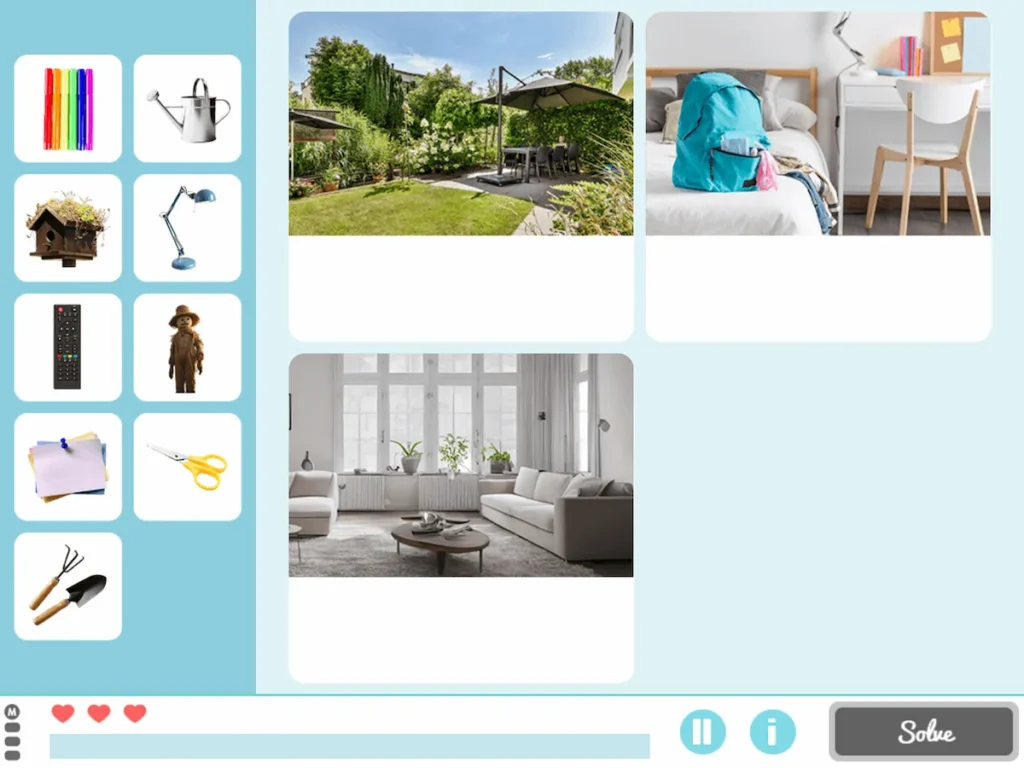 Organized home learning corner with shelves, labeled bins, and activity stations for children's cognitive stimulation.