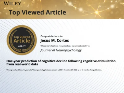 Wiley Top Viewed Article Jesús Cortés The NeuronUP study that predicts cognitive decline receives a prestigious international recognition