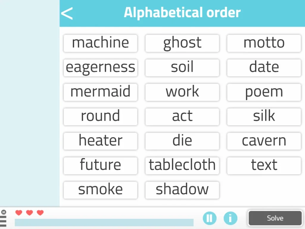 NeuronUP Activities - Order Words Alphabetically