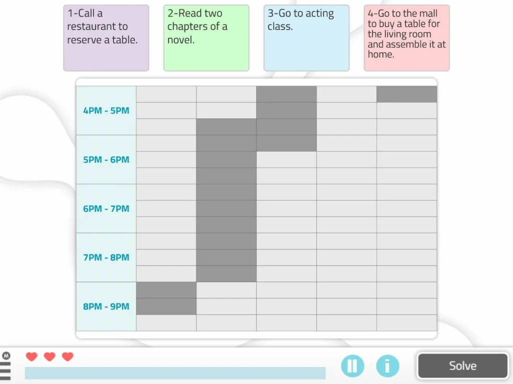 NeuronUP Activities - Organizing a timetable