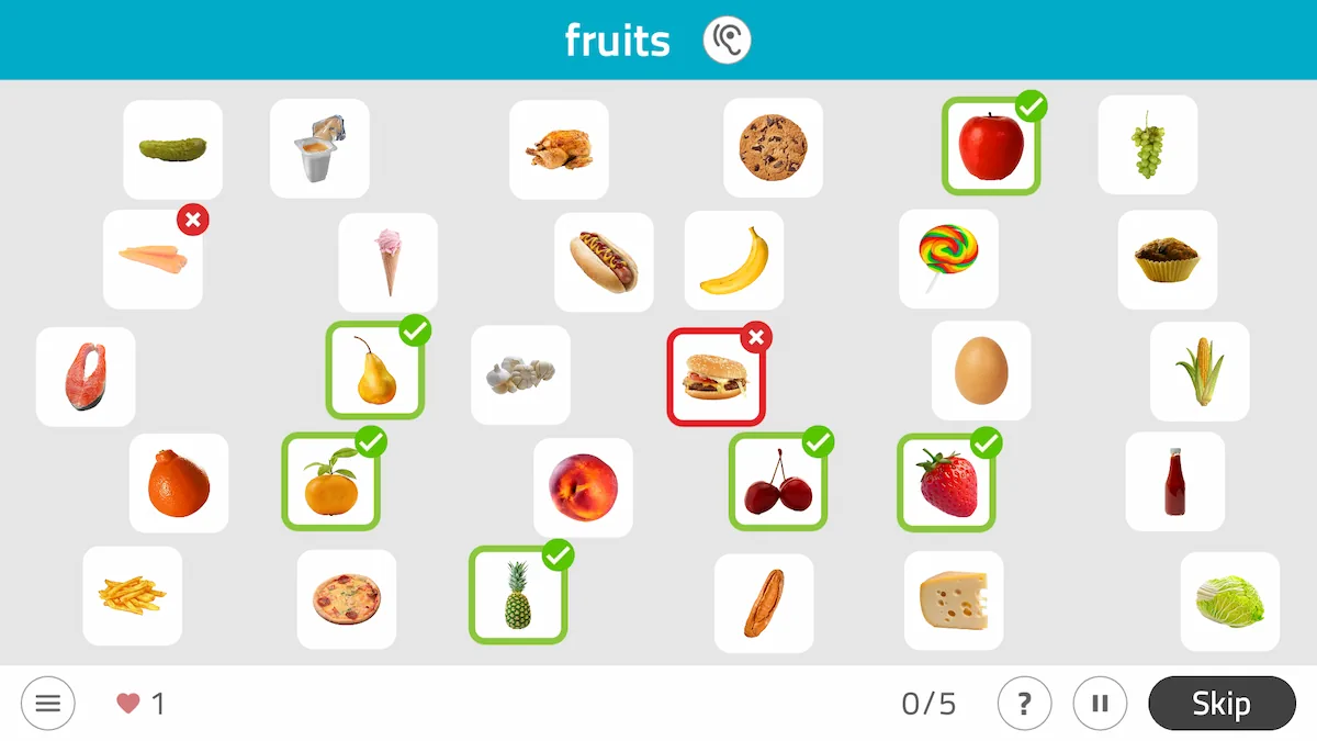 NeuronUP Activities - Select items from a category - Fruits