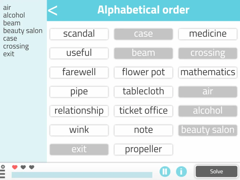 NeuronUP Activities - Sort the words alphabetically
