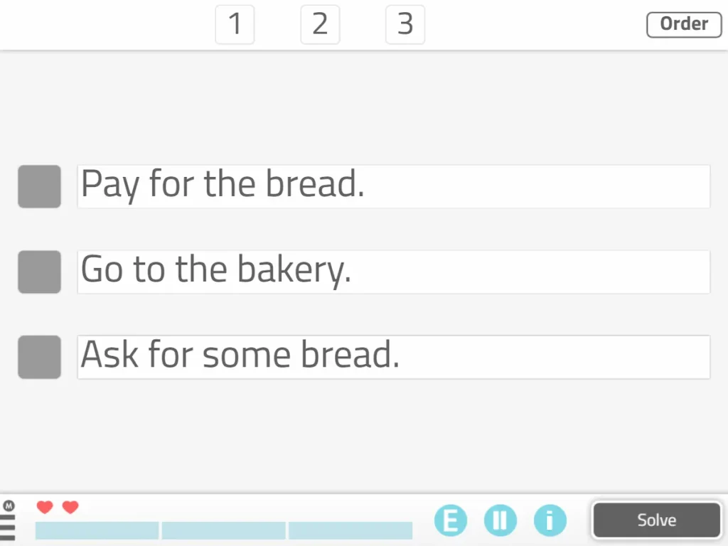 NeuronUP Activities - Task sequencing (text-only) (Easy mode)