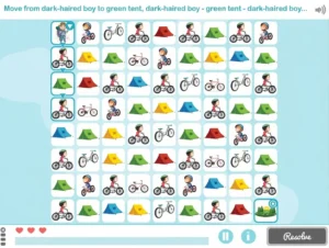Screenshot of Animated Maze at the advanced level: dynamic maze, possible routes, game icons, and a heart-based scoring system.