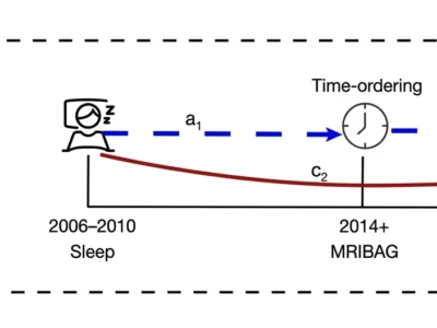 Simplified model of temporal mediation between sleep duration, brain aging, and depressive symptoms.
