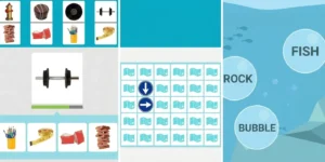 NeuronUP interface with a list of the most-used cognitive rehabilitation games in 2025; icons on the left and a progress bar.