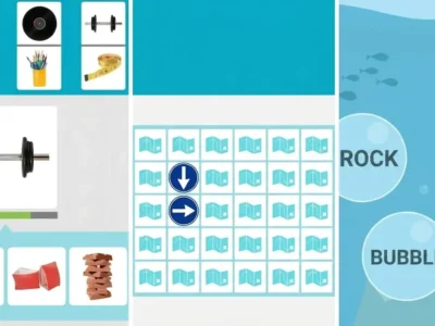 NeuronUP interface with a list of the most-used cognitive rehabilitation games in 2025; icons on the left and a progress bar.