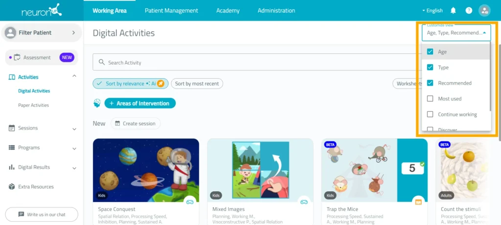 Select the filters – NeuronUP