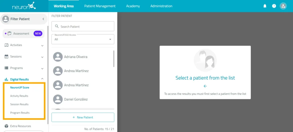 Select the type of result – NeuronUP