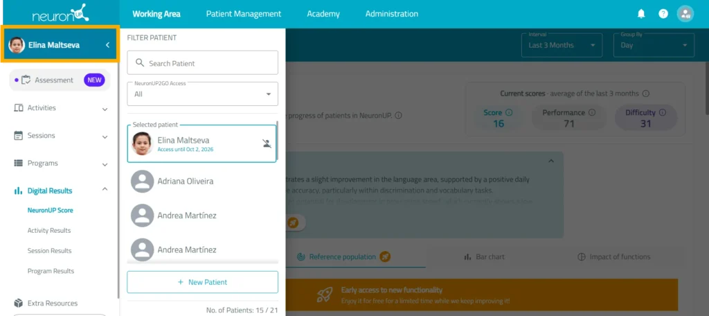Select the patient – NeuronUP