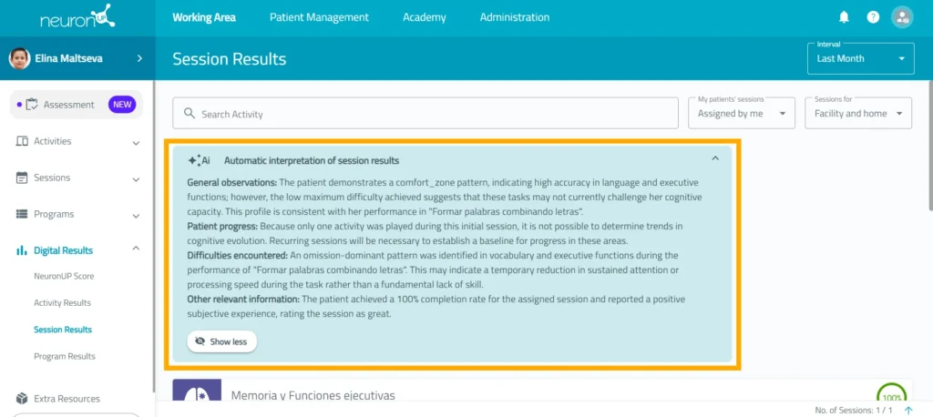 Plan the next intervention – NeuronUP