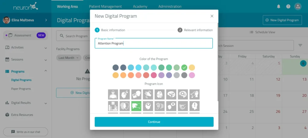 Fill in the program information – NeuronUP