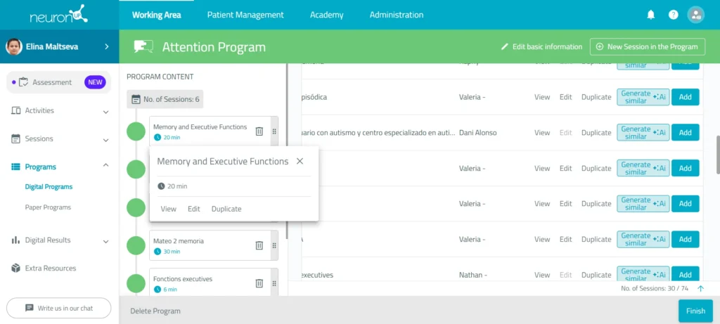 Configure the sessions – NeuronUP