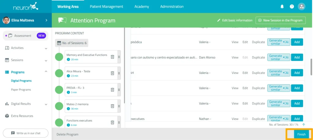 Save the program – NeuronUP