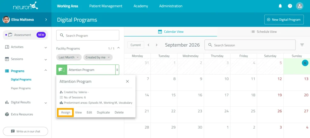 Assign and schedule the program – NeuronUP