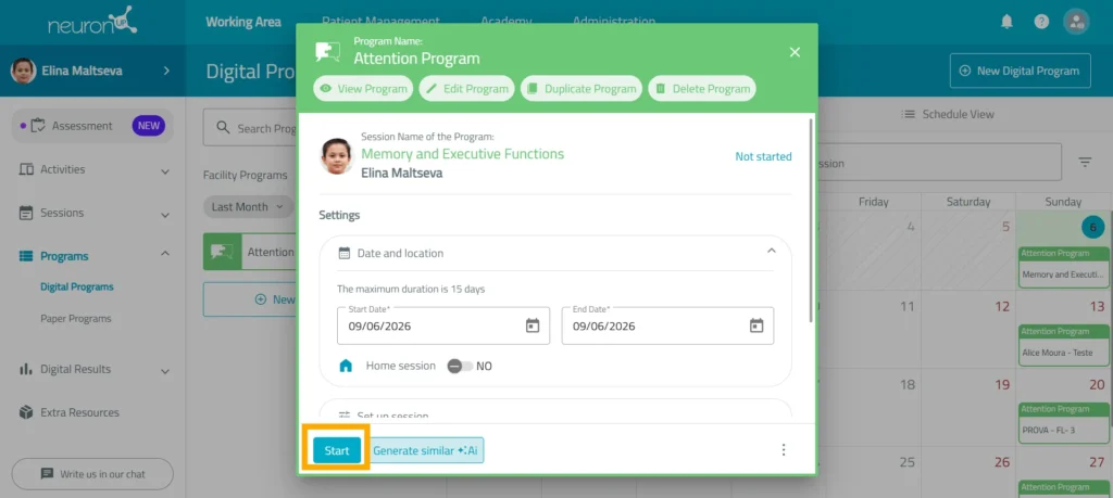 Start the program – NeuronUP