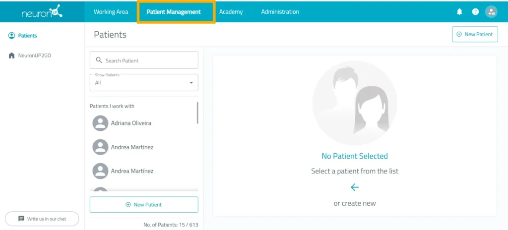 Go to “Patient management” – NeuronUP